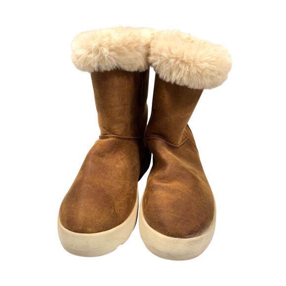 Zara Platform Ankle Boots Tan Faux Fur Lined Winter Boots Size 35 - Picture 2 of 6
